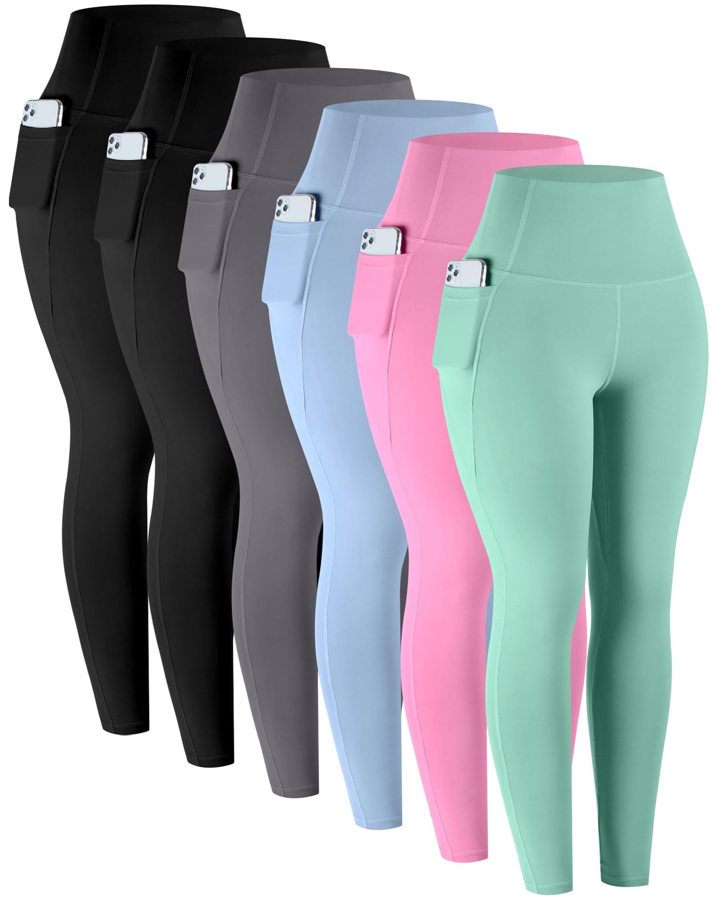 Leggings with Pockets for Women, 6 Packs Soft High Waisted Tummy Control Workout Yoga Pants