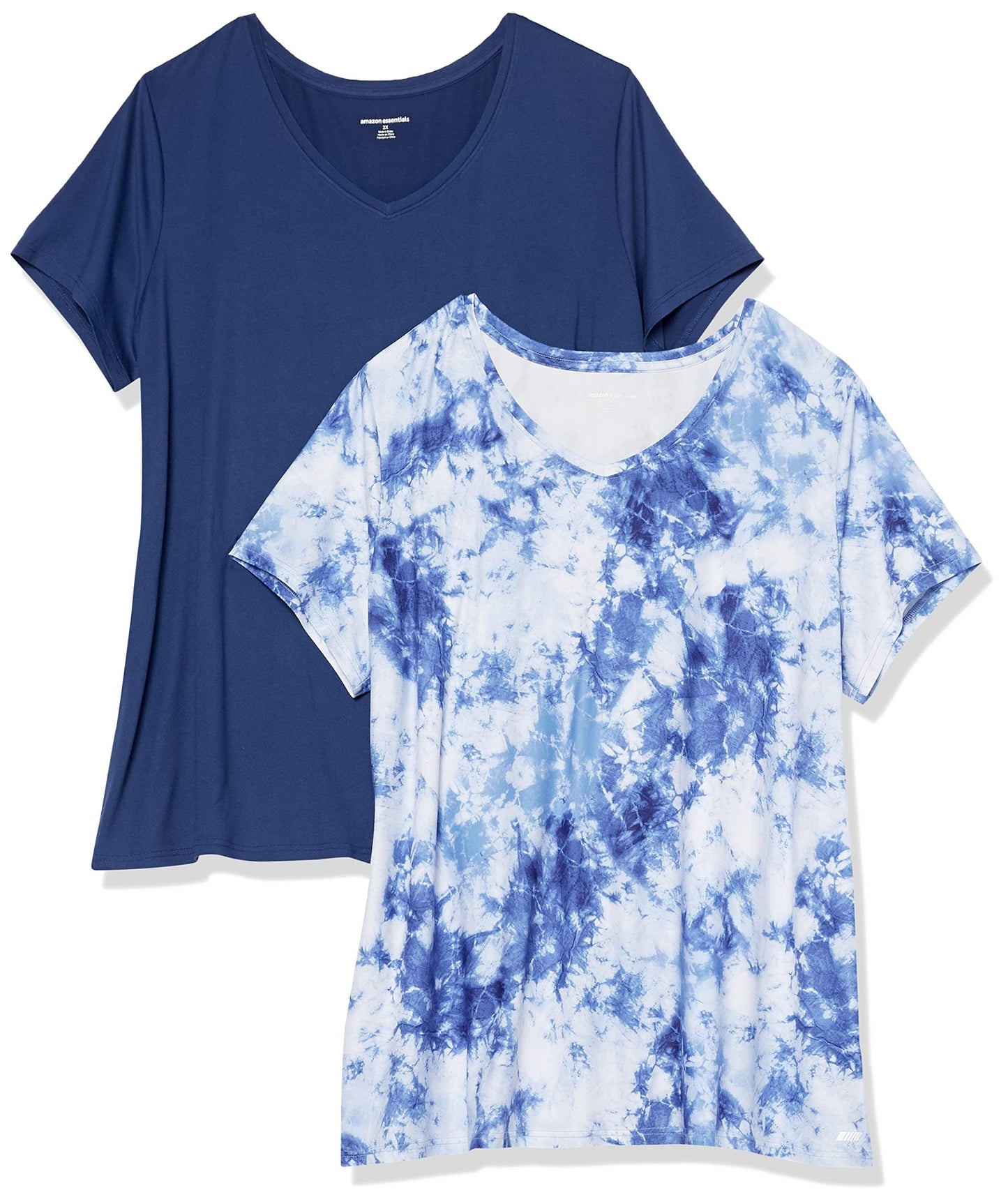Amazon Essentials Women's Active Quick Dry Tech Stretch Short-Sleeve V-Neck T-Shirt (Available in Plus Size), Pack of 2