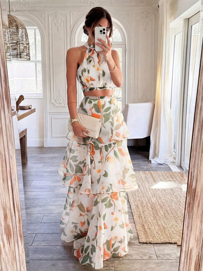 Spring/Summer Lightweight Fluffy Elegant Casual Vacation Romantic Beach Date 2 Pieces Set, Women's Summer Set, Beach Outfits For Women, Vacation Outfits Women
