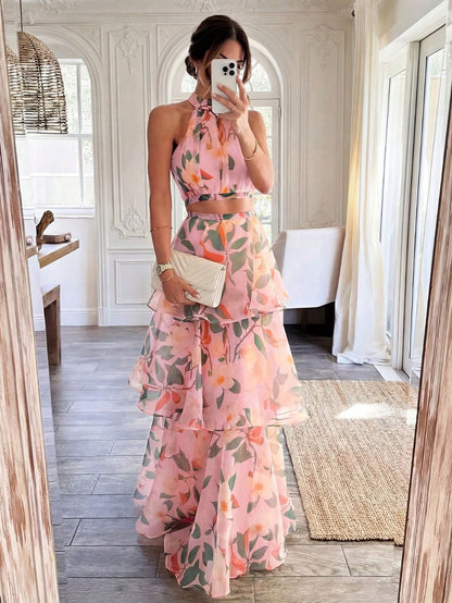 Spring/Summer Lightweight Fluffy Elegant Casual Vacation Romantic Beach Date 2 Pieces Set, Women's Summer Set, Beach Outfits For Women, Vacation Outfits Women