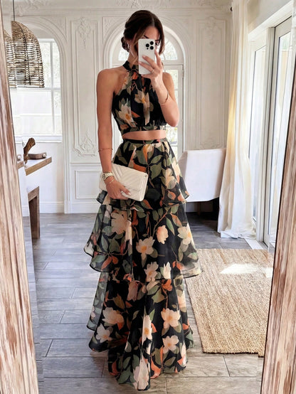Spring/Summer Lightweight Fluffy Elegant Casual Vacation Romantic Beach Date 2 Pieces Set, Women's Summer Set, Beach Outfits For Women, Vacation Outfits Women