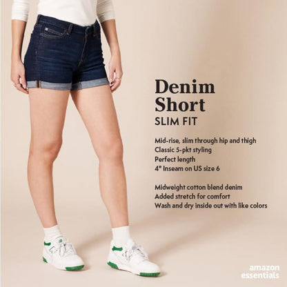 Amazon Essentials Women's Mid-Rise Slim Fit 4" Shorts
