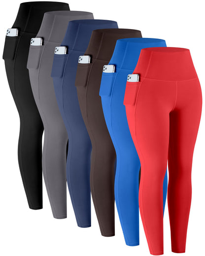 Leggings with Pockets for Women, 6 Packs Soft High Waisted Tummy Control Workout Yoga Pants