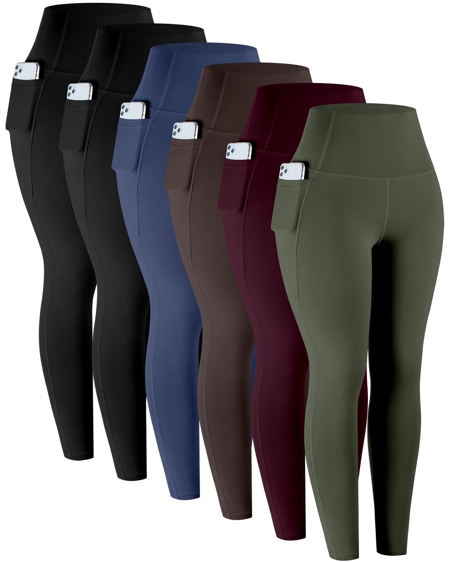 Leggings with Pockets for Women, 6 Packs Soft High Waisted Tummy Control Workout Yoga Pants