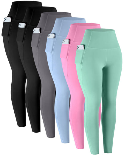 Leggings with Pockets for Women, 6 Packs Soft High Waisted Tummy Control Workout Yoga Pants