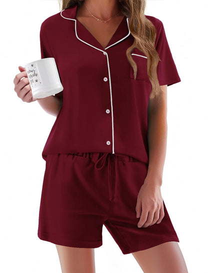 Pajamas Set for Women Short Sleeve Sleepwear Button Down Pjs Soft 2 Piece Lounge Sets XS-XXXL