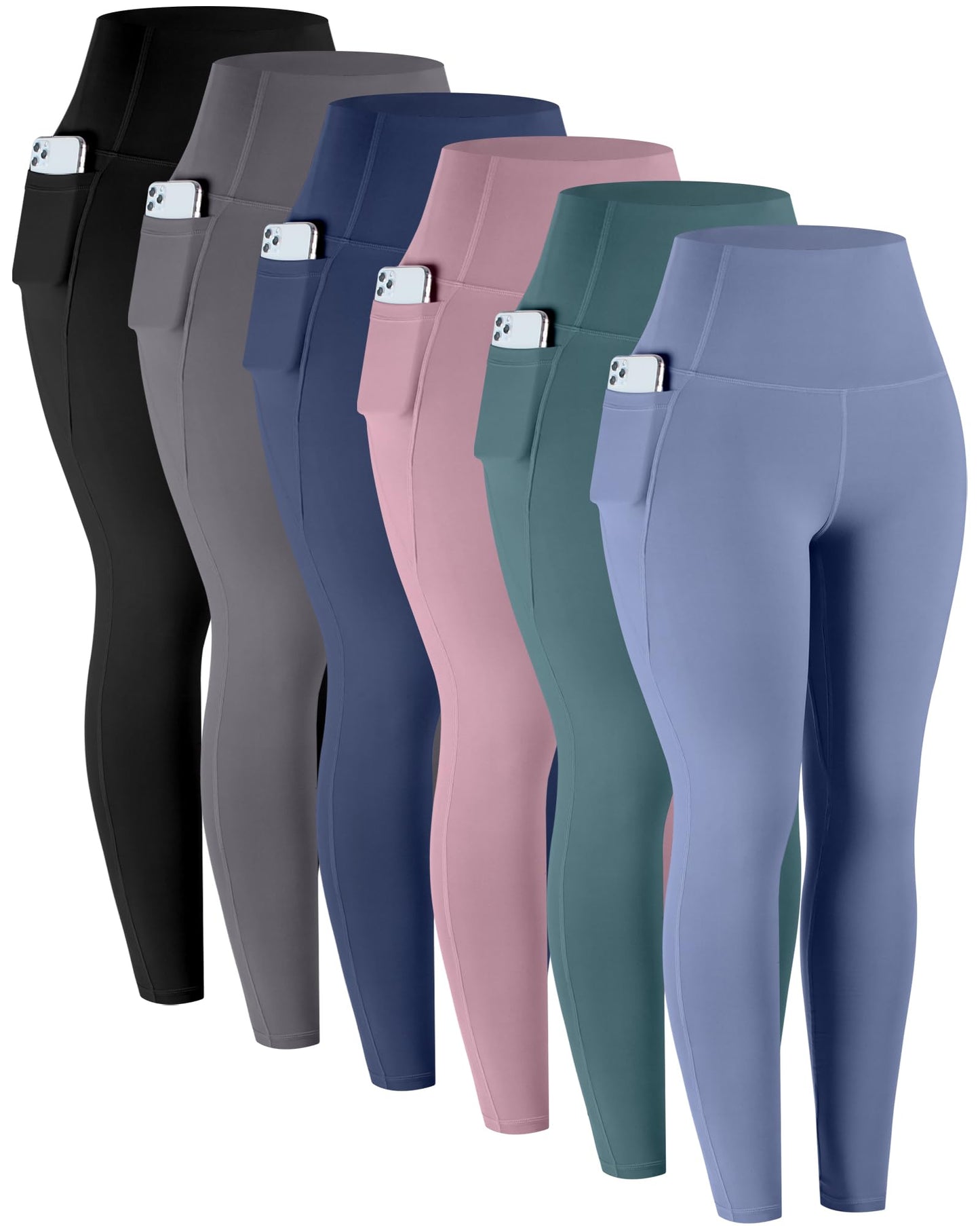 Leggings with Pockets for Women, 6 Packs Soft High Waisted Tummy Control Workout Yoga Pants