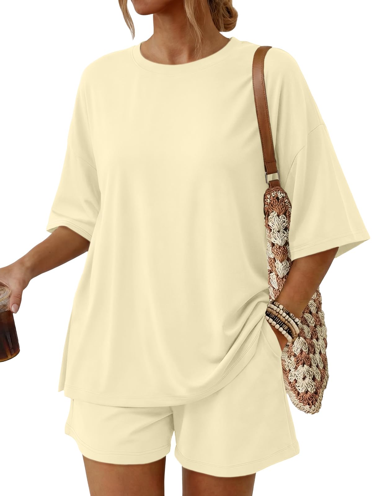 2 Piece Summer Set Oversized Top & Loose Fit Shorts with Pockets