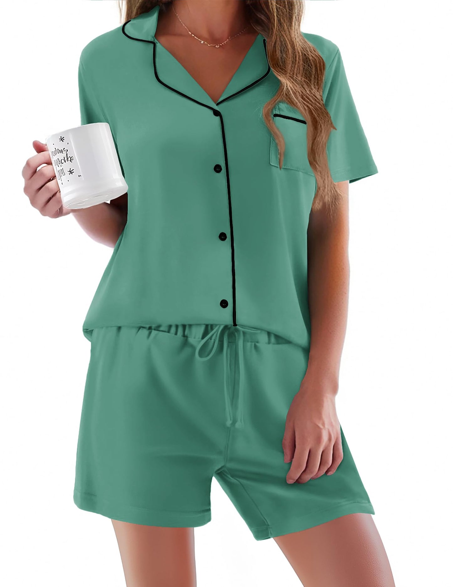 Pajamas Set for Women Short Sleeve Sleepwear Button Down Pjs Soft 2 Piece Lounge Sets XS-XXXL