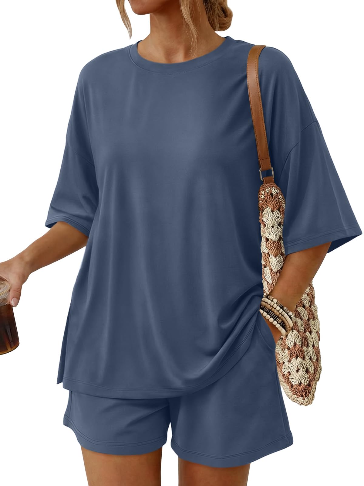 2 Piece Summer Set Oversized Top & Loose Fit Shorts with Pockets
