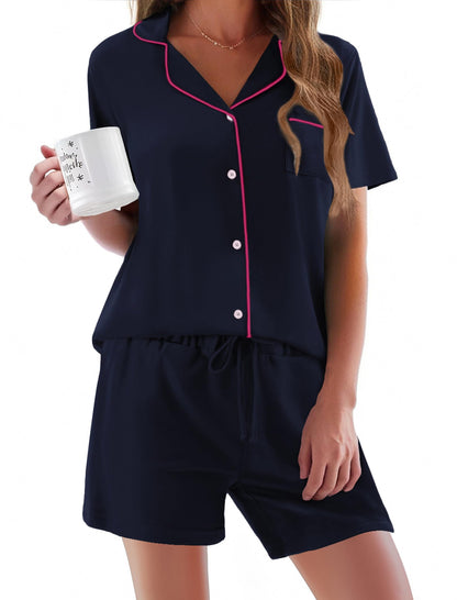 Pajamas Set for Women Short Sleeve Sleepwear Button Down Pjs Soft 2 Piece Lounge Sets XS-XXXL