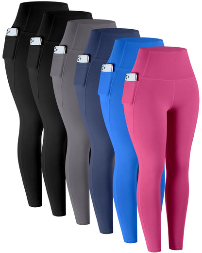 Leggings with Pockets for Women, 6 Packs Soft High Waisted Tummy Control Workout Yoga Pants