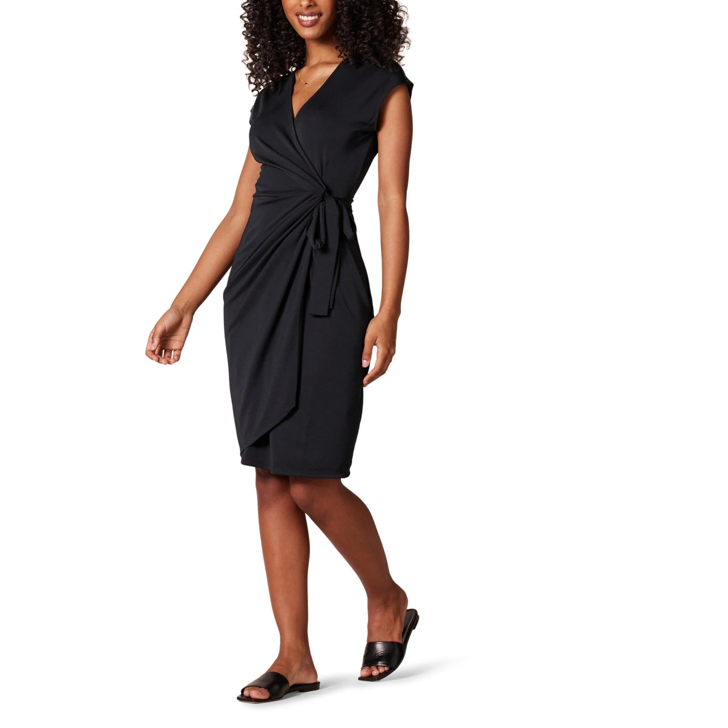 Amazon Essentials Women's Classic Cap Sleeve Wrap Dress with V Neck (Available in Plus Size)