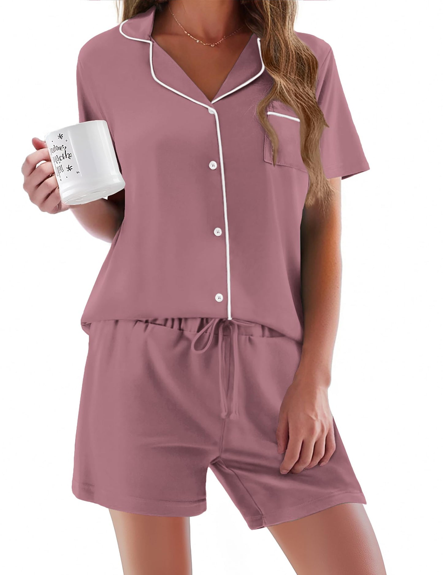Pajamas Set for Women Short Sleeve Sleepwear Button Down Pjs Soft 2 Piece Lounge Sets XS-XXXL