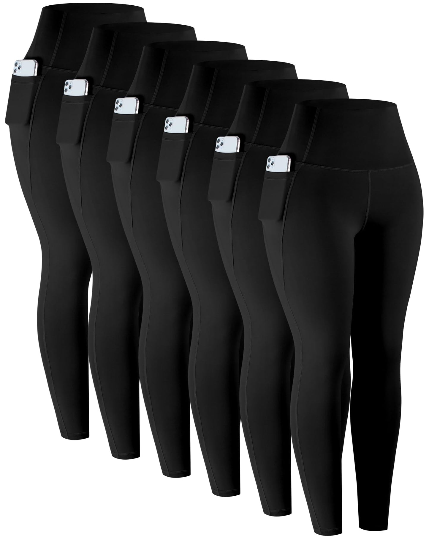 Leggings with Pockets for Women, 6 Packs Soft High Waisted Tummy Control Workout Yoga Pants