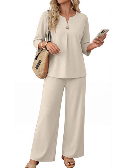 Two Piece Sets for Women 3/4 Length Sleeve Lounge Sets Summer Spring Vacation Travel Outfits Fashion Clothing