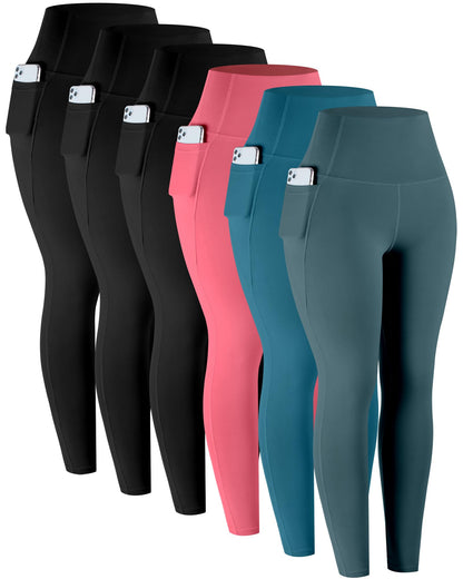 Leggings with Pockets for Women, 6 Packs Soft High Waisted Tummy Control Workout Yoga Pants