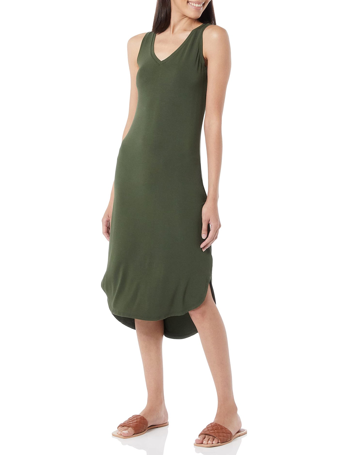 Amazon Essentials Women's Jersey Regular-Fit Sleeveless V-Neck Midi Dress (Previously Daily Ritual)