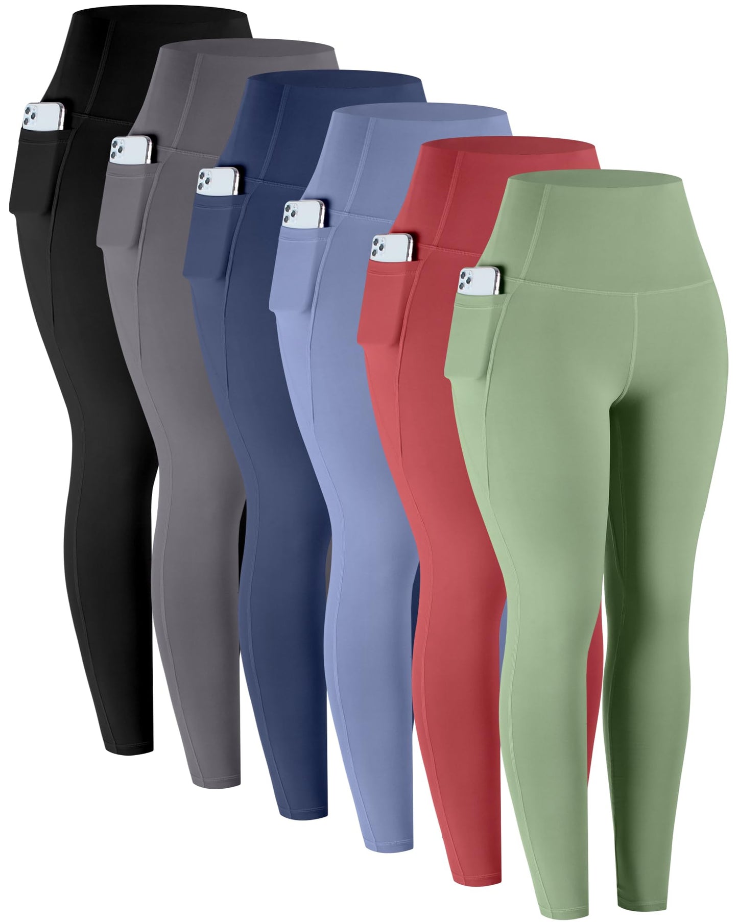 Leggings with Pockets for Women, 6 Packs Soft High Waisted Tummy Control Workout Yoga Pants
