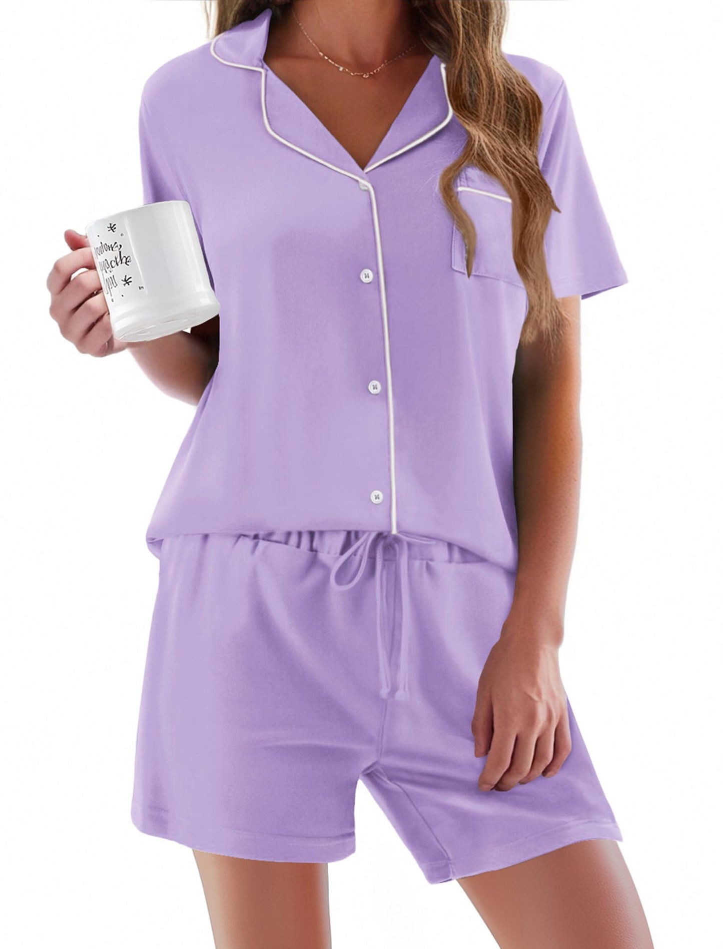Pajamas Set for Women Short Sleeve Sleepwear Button Down Pjs Soft 2 Piece Lounge Sets XS-XXXL
