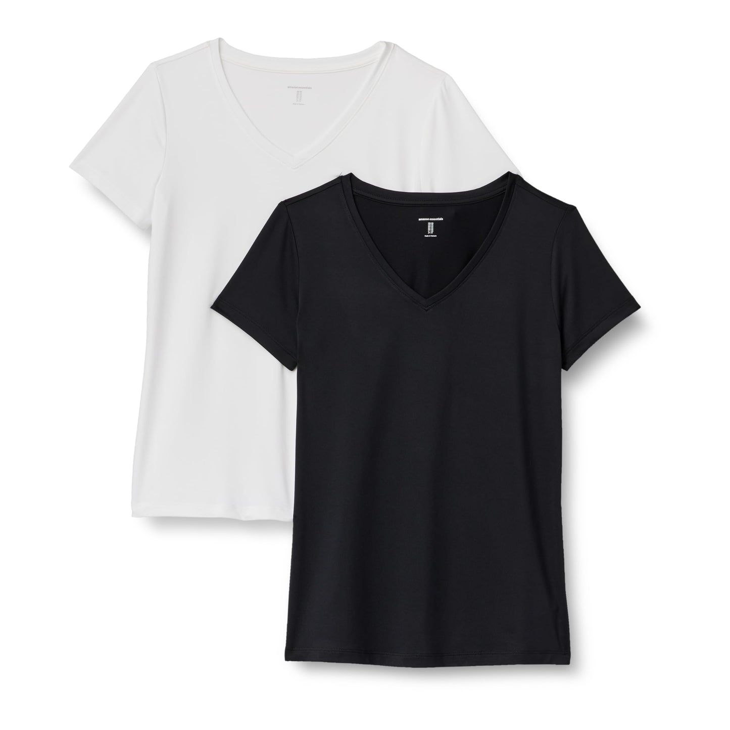 Amazon Essentials Women's Active Quick Dry Tech Stretch Short-Sleeve V-Neck T-Shirt (Available in Plus Size), Pack of 2