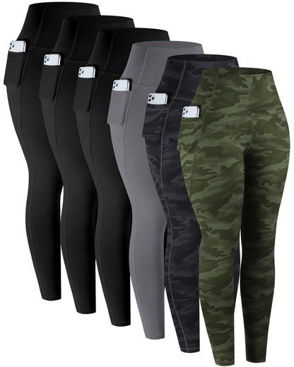 Leggings with Pockets for Women, 6 Packs Soft High Waisted Tummy Control Workout Yoga Pants