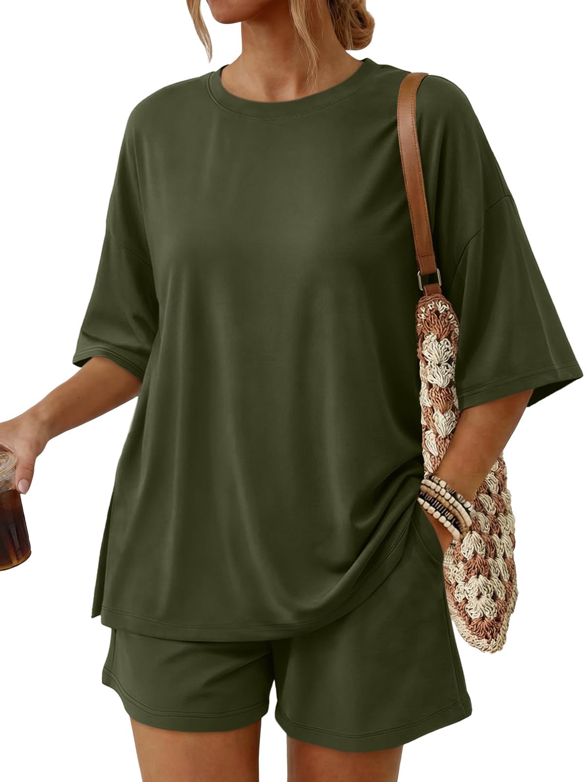 2 Piece Summer Set Oversized Top & Loose Fit Shorts with Pockets