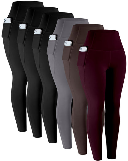 Leggings with Pockets for Women, 6 Packs Soft High Waisted Tummy Control Workout Yoga Pants