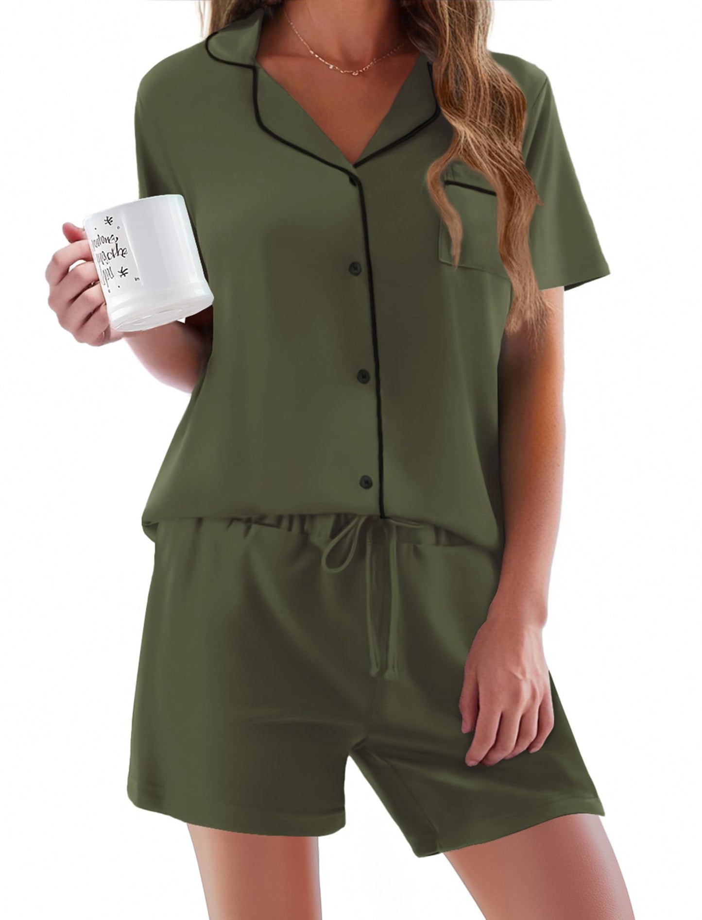 Pajamas Set for Women Short Sleeve Sleepwear Button Down Pjs Soft 2 Piece Lounge Sets XS-XXXL