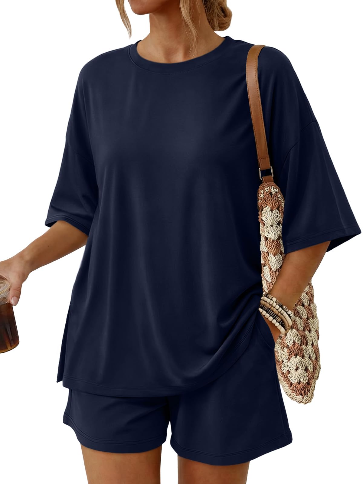 2 Piece Summer Set Oversized Top & Loose Fit Shorts with Pockets