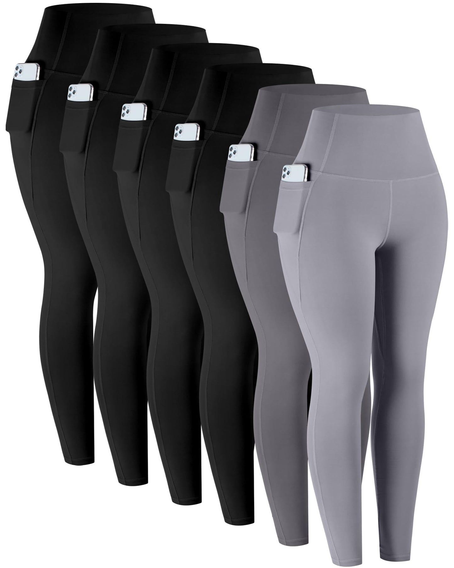 Leggings with Pockets for Women, 6 Packs Soft High Waisted Tummy Control Workout Yoga Pants