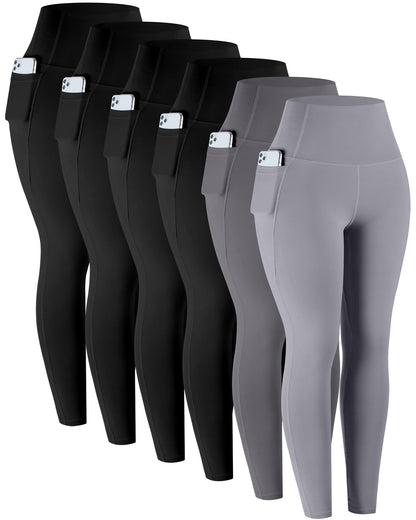 Leggings with Pockets for Women, 6 Packs Soft High Waisted Tummy Control Workout Yoga Pants