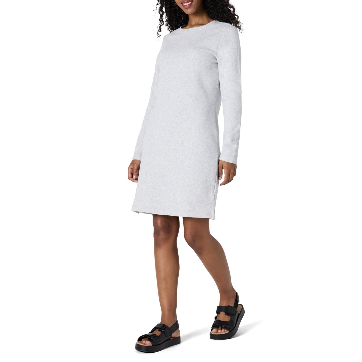 Amazon Essentials Women's Long Sleeve Crewneck Fleece Above-The-Knee Dress with Ribbed Detail