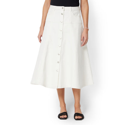 Amazon Essentials Women's A-Line High-Rise Denim Button-Down Midi Skirt
