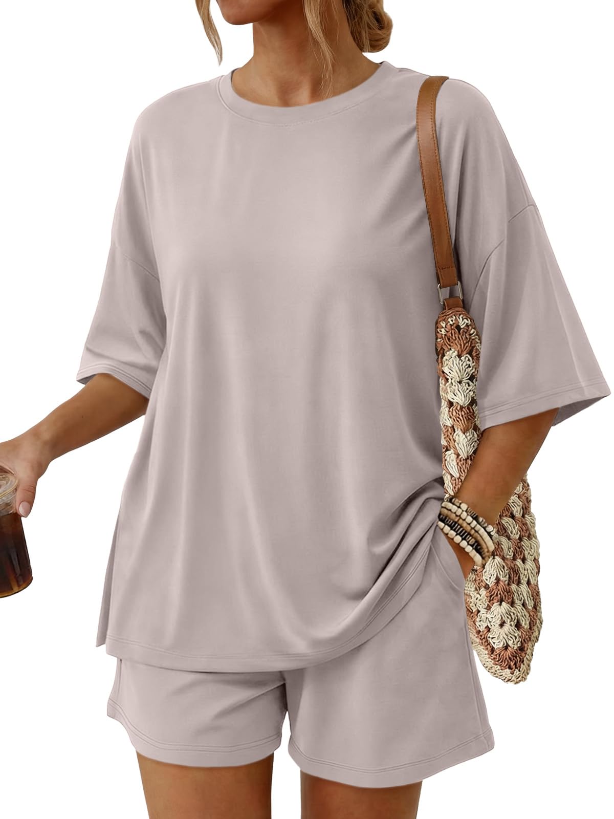 2 Piece Summer Set Oversized Top & Loose Fit Shorts with Pockets