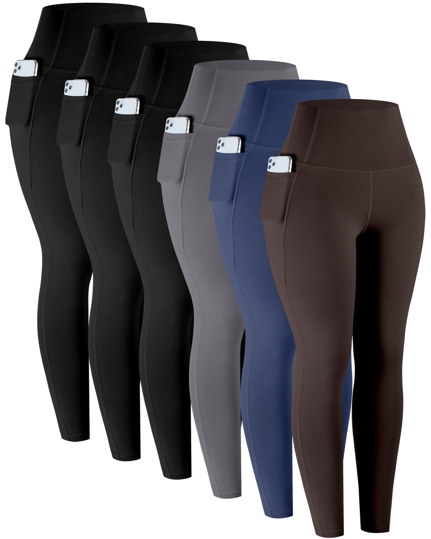 Leggings with Pockets for Women, 6 Packs Soft High Waisted Tummy Control Workout Yoga Pants