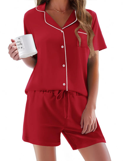 Pajamas Set for Women Short Sleeve Sleepwear Button Down Pjs Soft 2 Piece Lounge Sets XS-XXXL