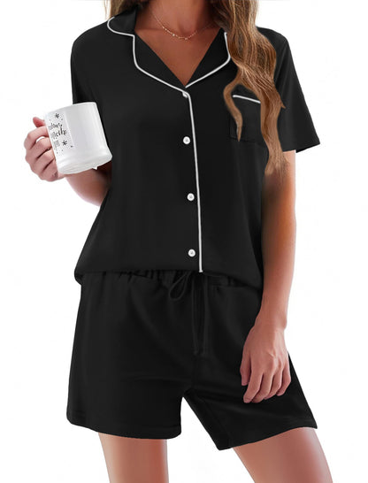 Pajamas Set for Women Short Sleeve Sleepwear Button Down Pjs Soft 2 Piece Lounge Sets XS-XXXL