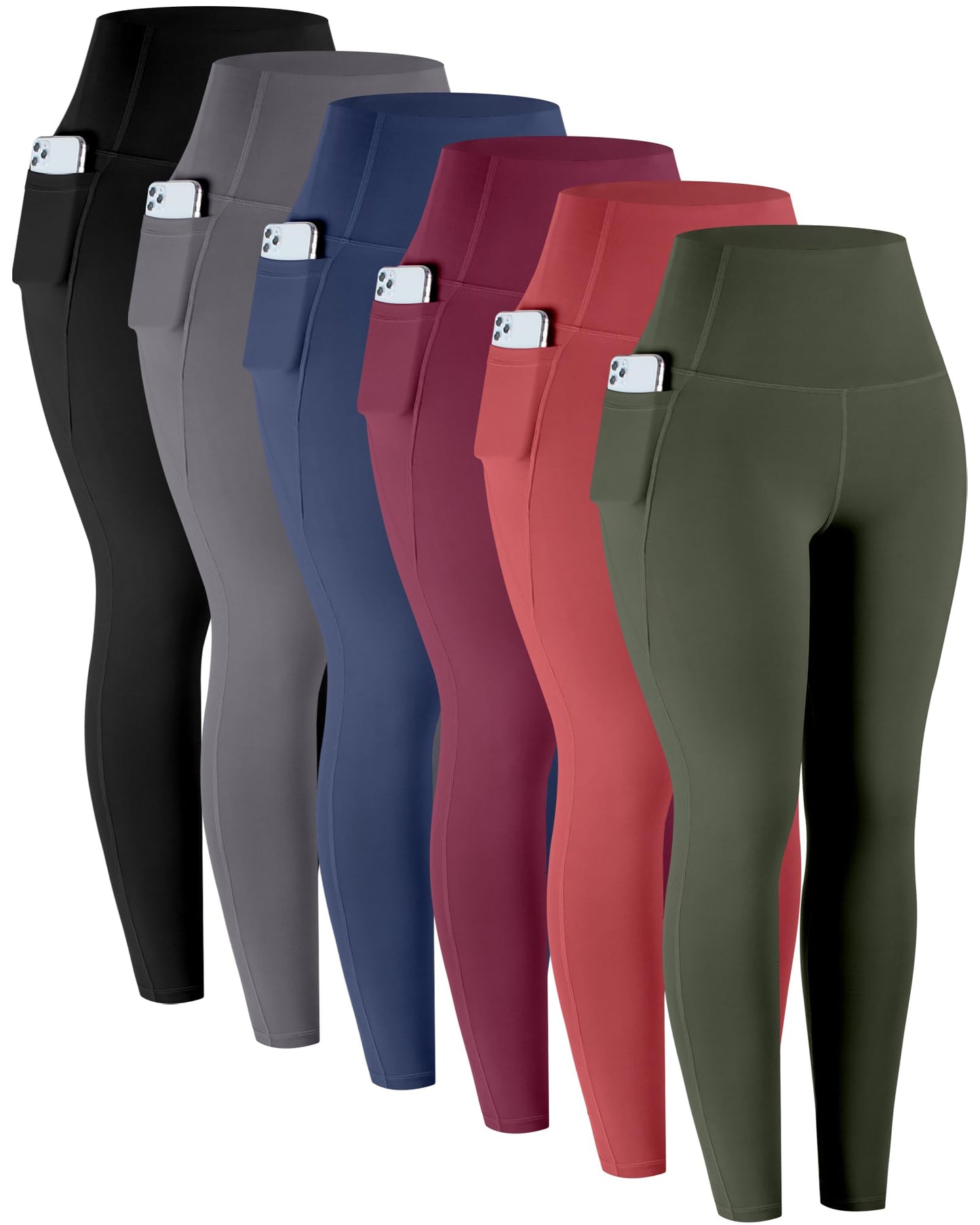 Leggings with Pockets for Women, 6 Packs Soft High Waisted Tummy Control Workout Yoga Pants