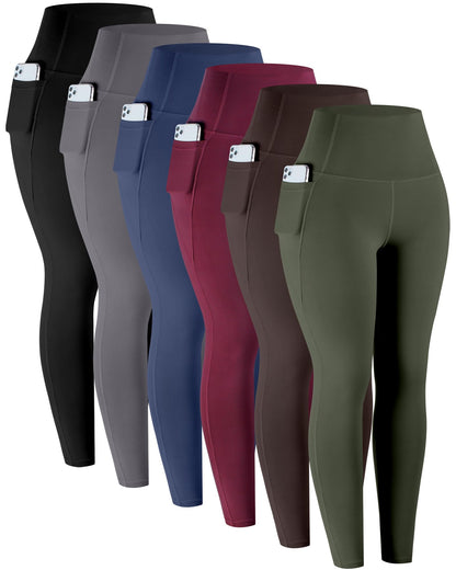 Leggings with Pockets for Women, 6 Packs Soft High Waisted Tummy Control Workout Yoga Pants