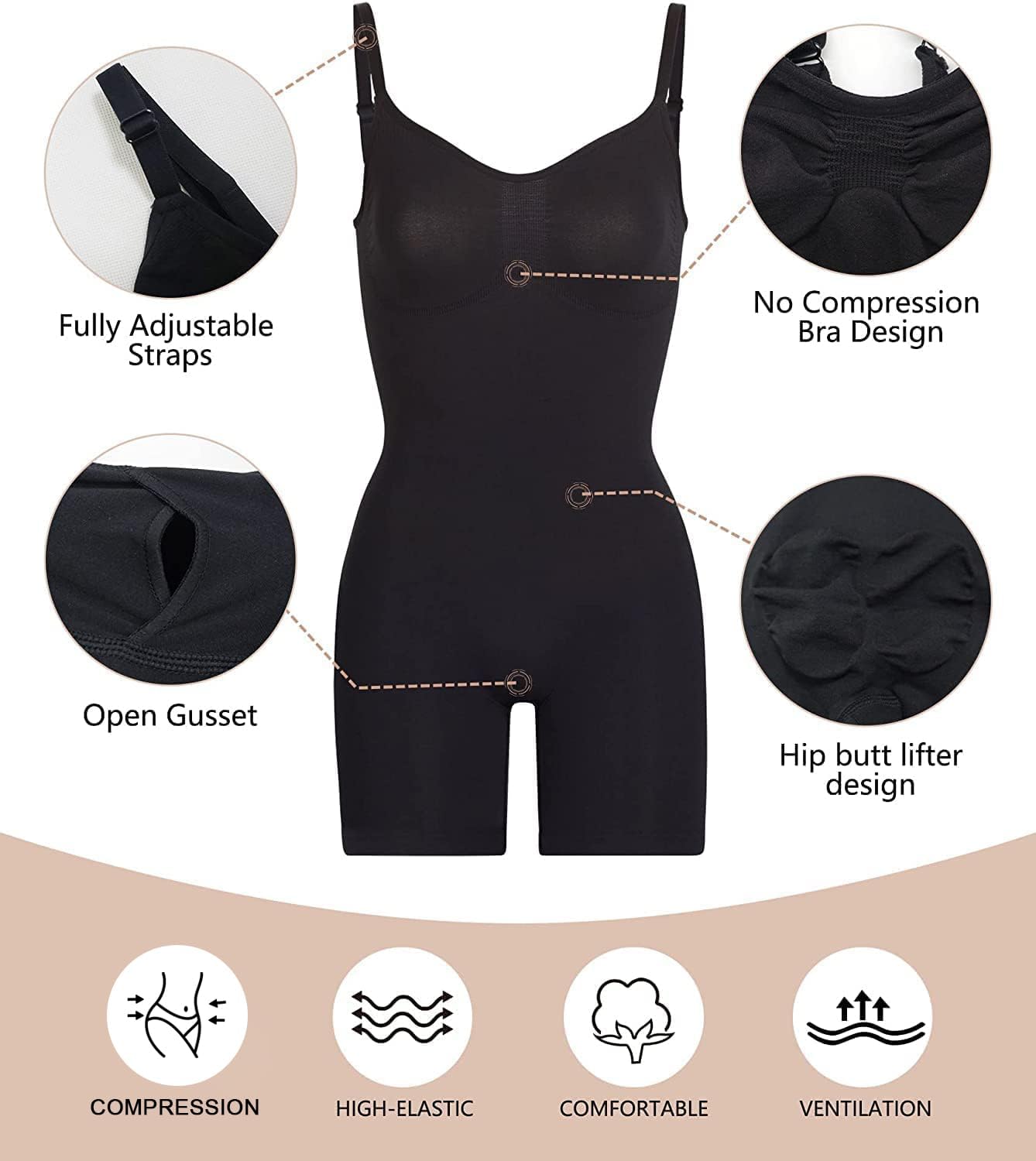 Shapewear for Women Tummy Control Bodysuit Mid Thigh Body Shaper Shorts for a Lifted Look