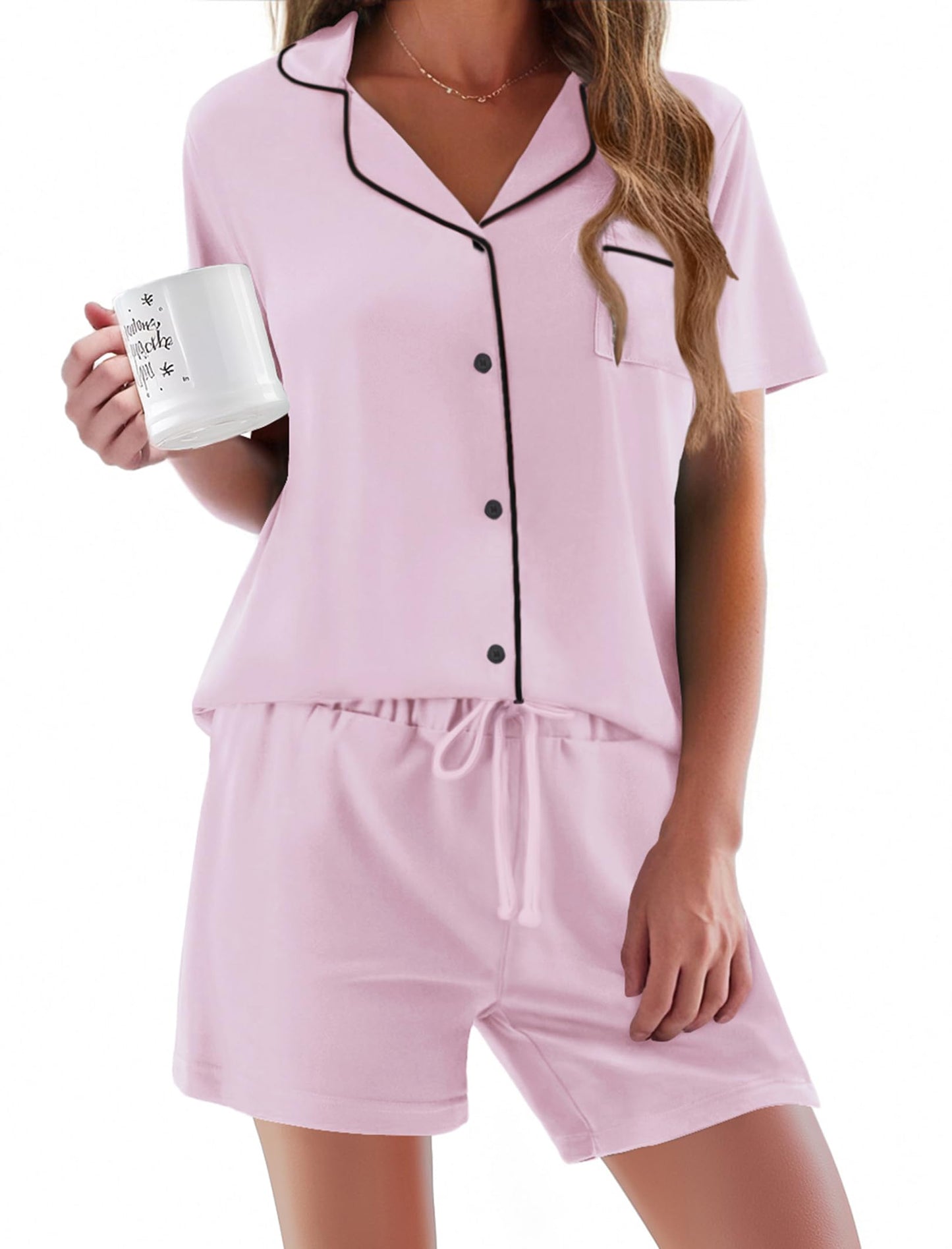 Pajamas Set for Women Short Sleeve Sleepwear Button Down Pjs Soft 2 Piece Lounge Sets XS-XXXL