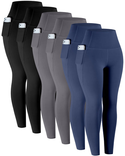Leggings with Pockets for Women, 6 Packs Soft High Waisted Tummy Control Workout Yoga Pants