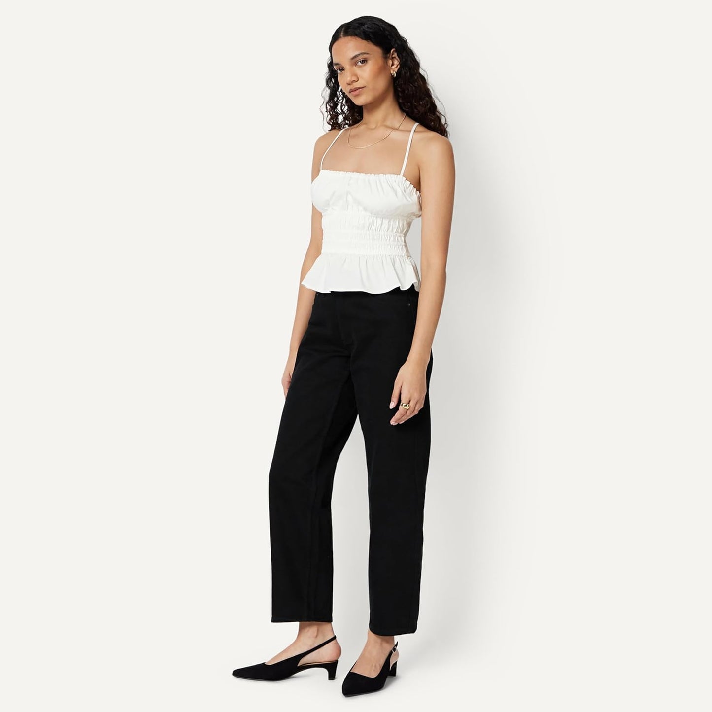 Amazon Essentials Women's Regular-Fit Smocked Cotton Stretch Poplin Tank