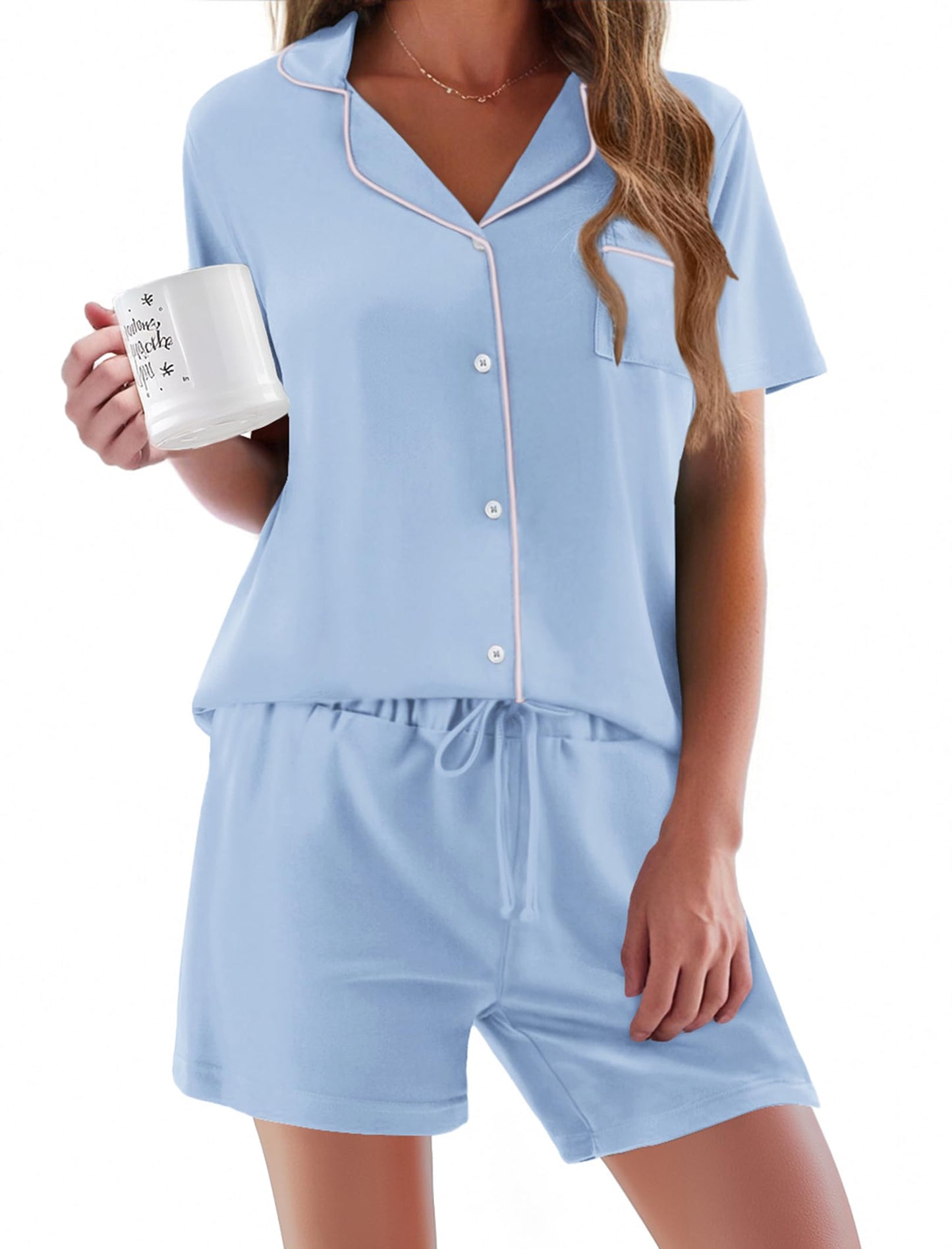 Pajamas Set for Women Short Sleeve Sleepwear Button Down Pjs Soft 2 Piece Lounge Sets XS-XXXL