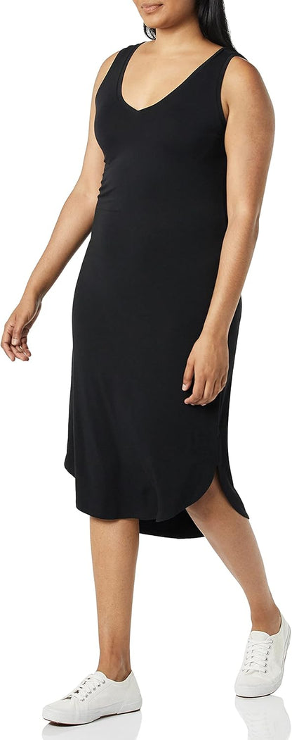 Amazon Essentials Women's Jersey Regular-Fit Sleeveless V-Neck Midi Dress (Previously Daily Ritual)