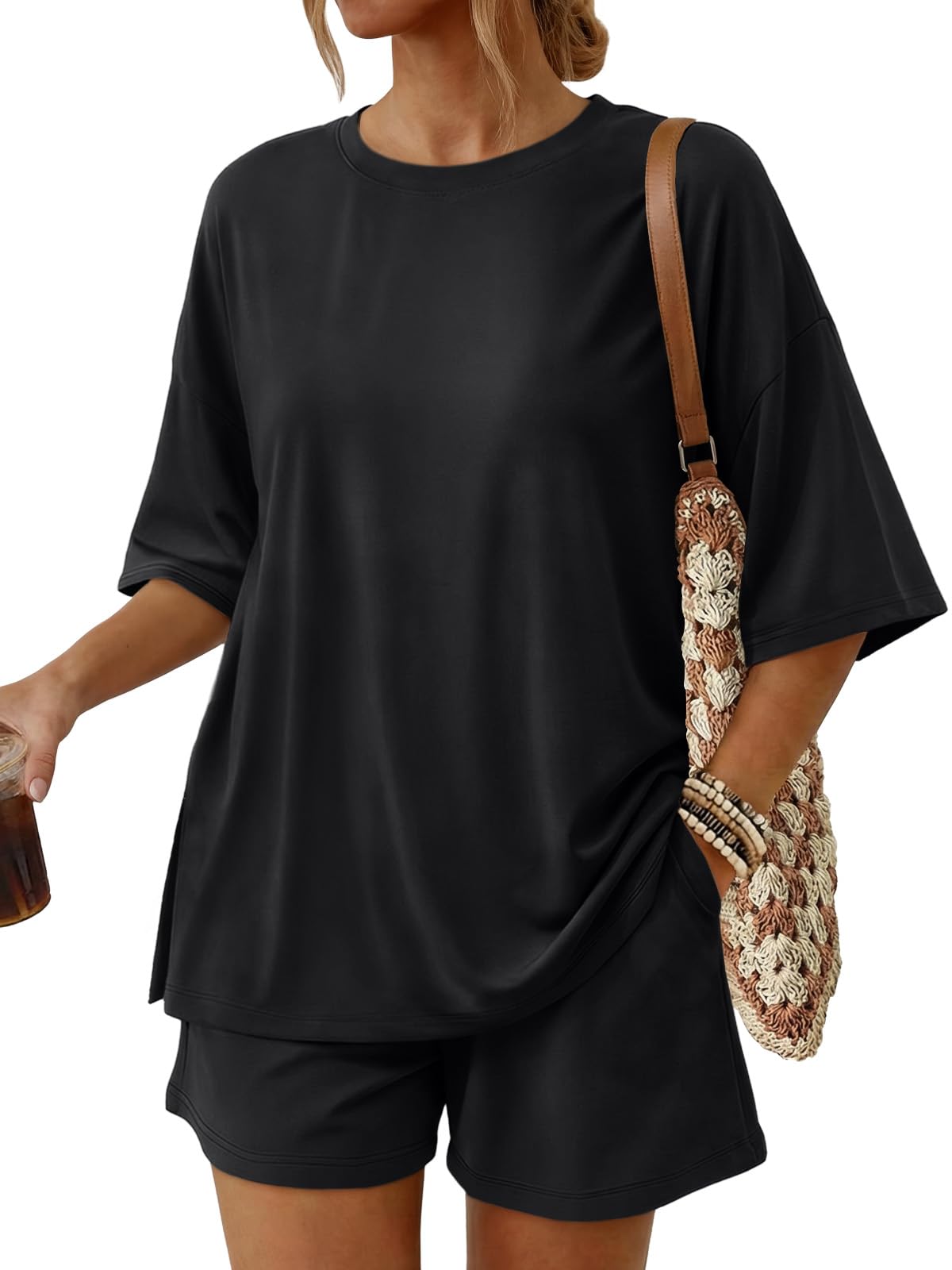 2 Piece Summer Set Oversized Top & Loose Fit Shorts with Pockets
