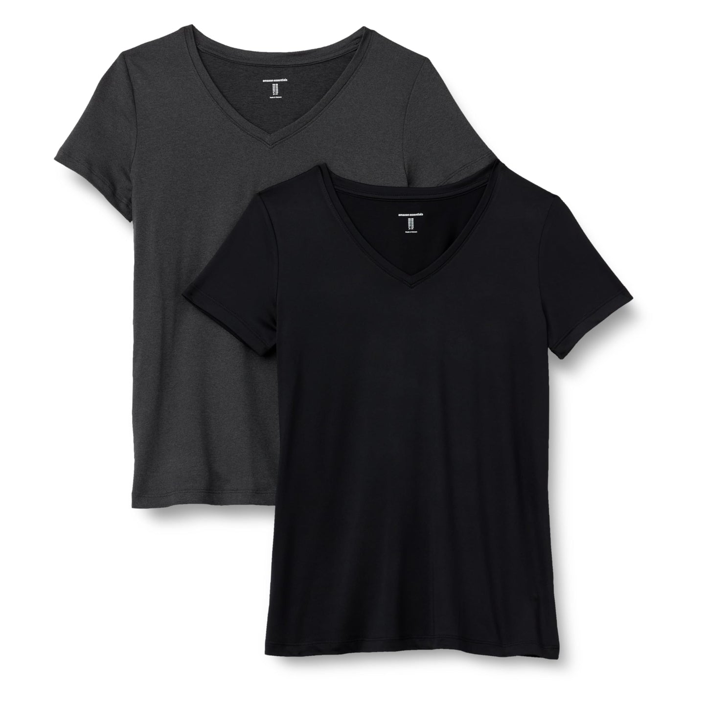 Amazon Essentials Women's Active Quick Dry Tech Stretch Short-Sleeve V-Neck T-Shirt (Available in Plus Size), Pack of 2