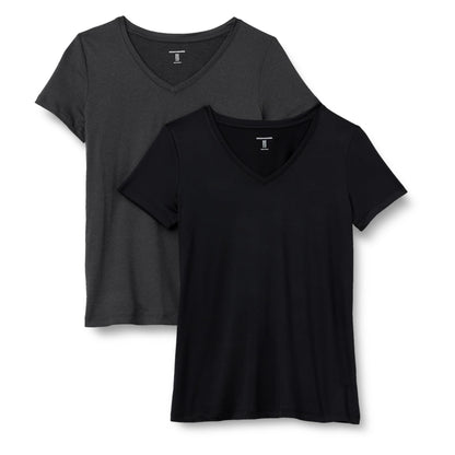 Amazon Essentials Women's Active Quick Dry Tech Stretch Short-Sleeve V-Neck T-Shirt (Available in Plus Size), Pack of 2