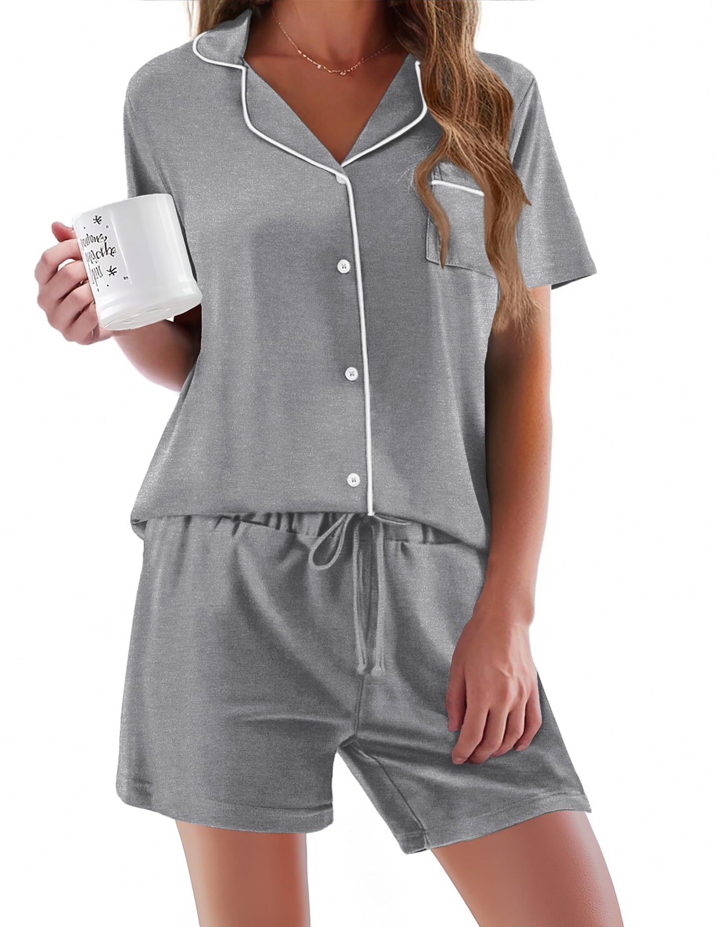 Pajamas Set for Women Short Sleeve Sleepwear Button Down Pjs Soft 2 Piece Lounge Sets XS-XXXL